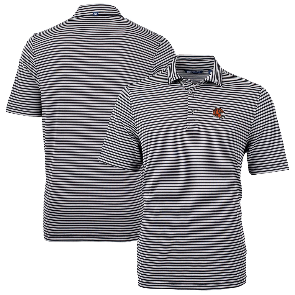 Men's Cutter & Buck Black Cincinnati Bengals Helmet Virtue Eco Pique Stripe Recycled Polo