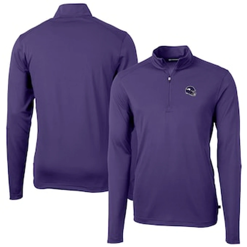 Men's Cutter & Buck Minnesota Vikings Helmet Virtue Eco Pique Recycled Quarter-Zip Pullover Top
