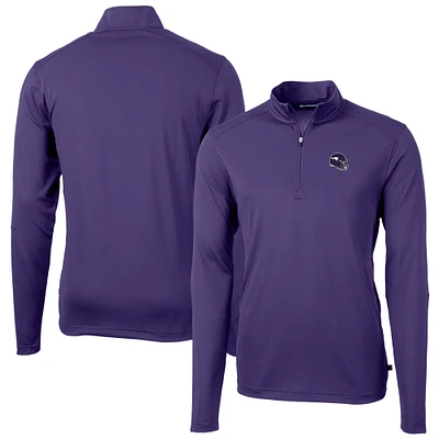 Men's Cutter & Buck Minnesota Vikings Helmet Virtue Eco Pique Recycled Quarter-Zip Pullover Top