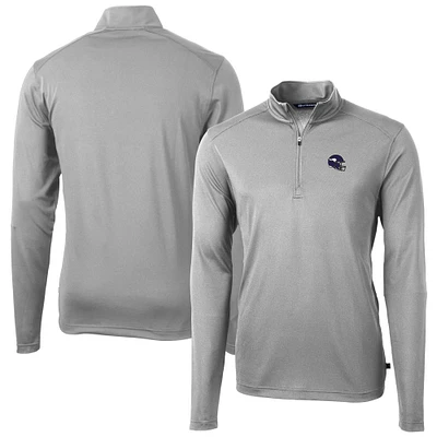 Men's Cutter & Buck Silver Minnesota Vikings Helmet Virtue Eco Pique Recycled Quarter-Zip Pullover Top