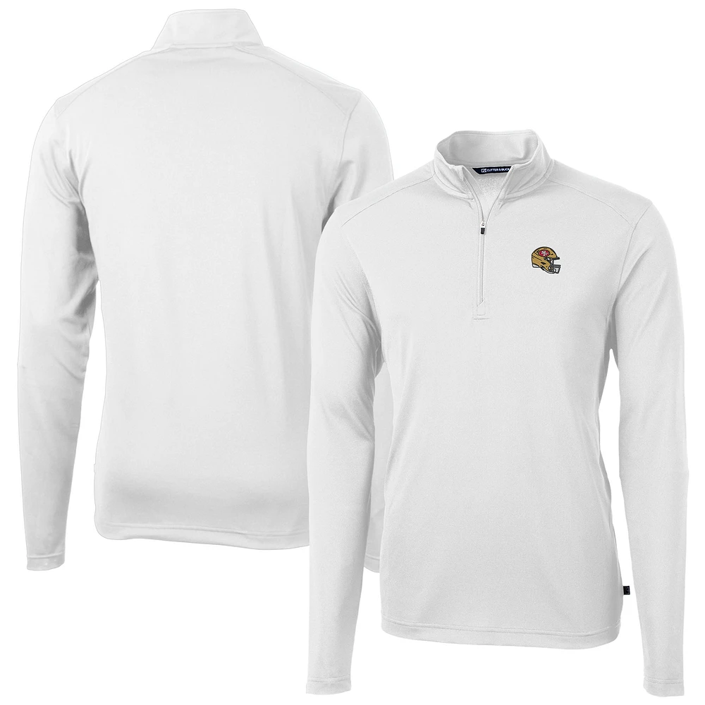 Men's Cutter & Buck White San Francisco 49ers Helmet Virtue Eco Pique Recycled Quarter-Zip Pullover Top