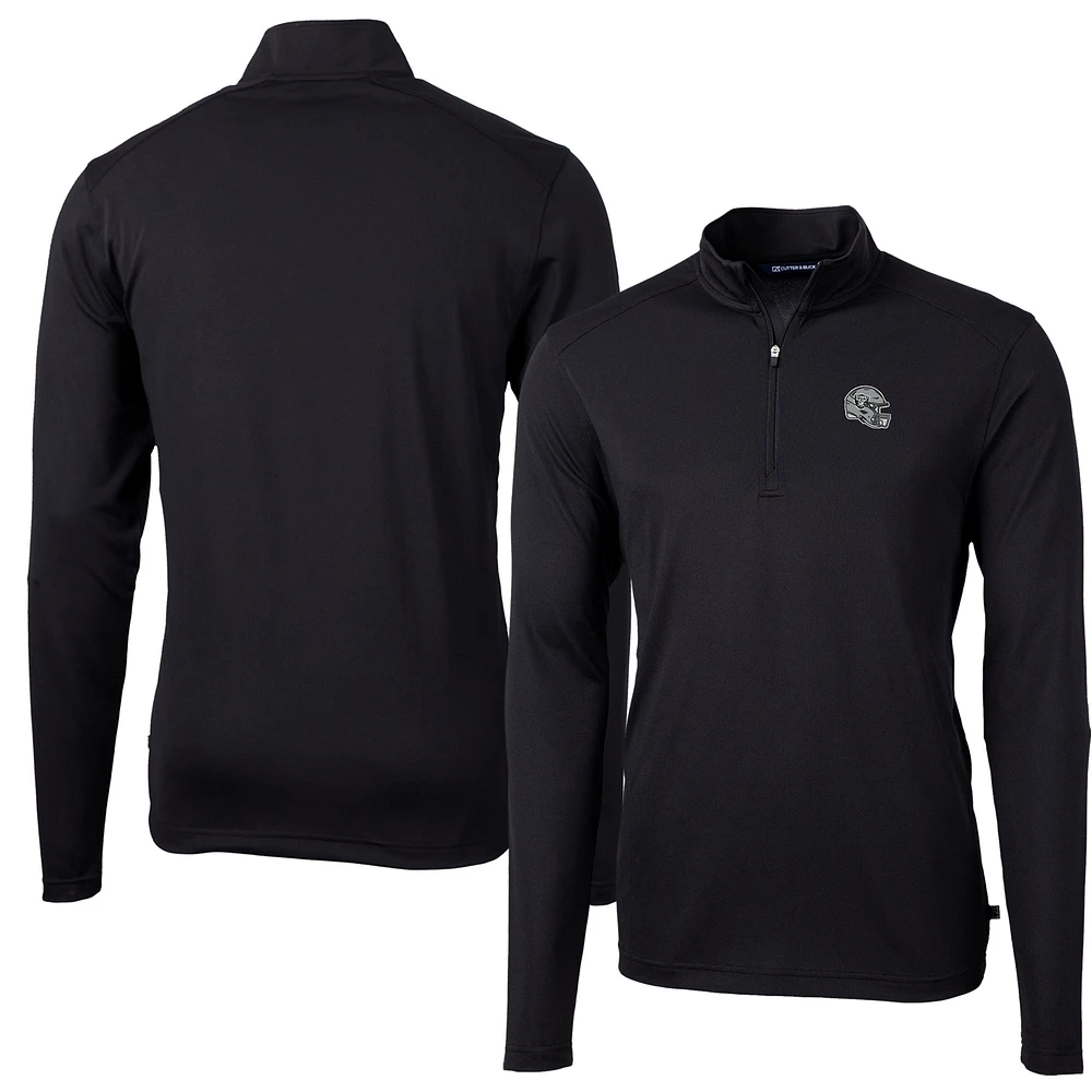Men's Cutter & Buck Black Las Vegas Raiders Helmet Virtue Eco Pique Recycled Quarter-Zip Pullover Top