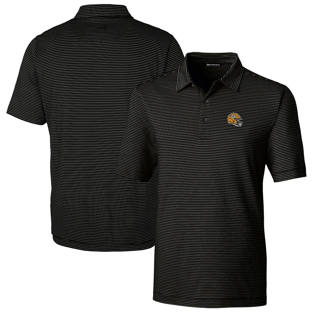 Men's Cutter & Buck Black Green Bay Packers Helmet Forge Pencil Stripe Stretch Polo