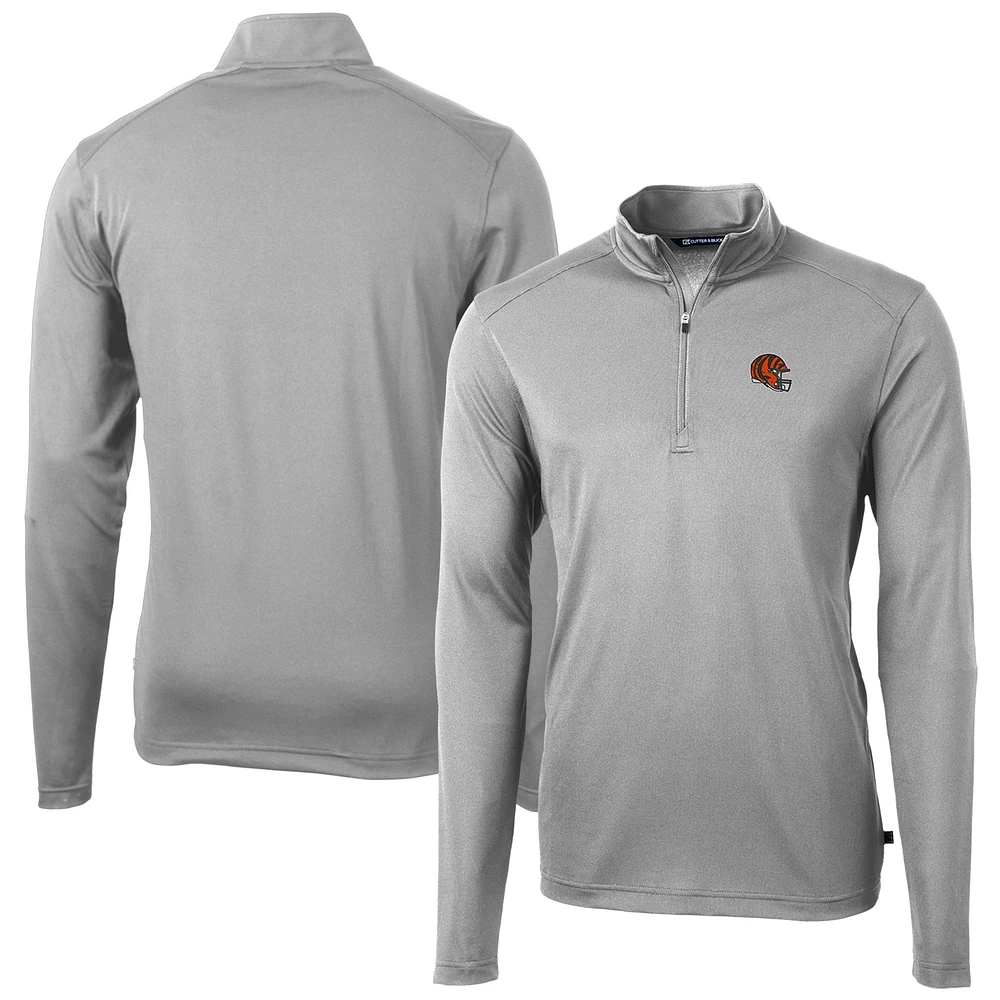 Men's Cutter & Buck Silver Cincinnati Bengals Helmet Virtue Eco Pique Recycled Quarter-Zip Pullover Top