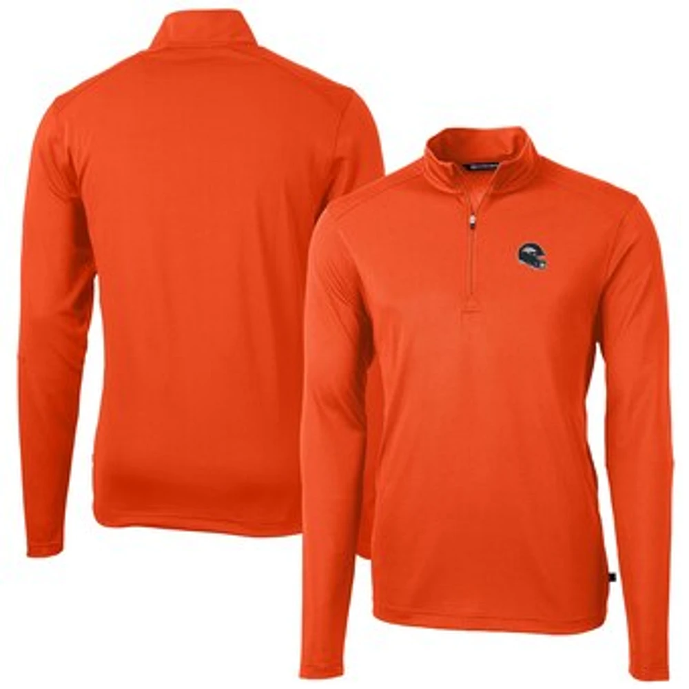 Men's Cutter & Buck Orange Denver Broncos Helmet Virtue Eco Pique Recycled Quarter-Zip Pullover Top