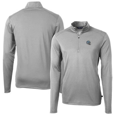 Men's Cutter & Buck Silver Detroit Lions Helmet Virtue Eco Pique Recycled Quarter-Zip Pullover Top