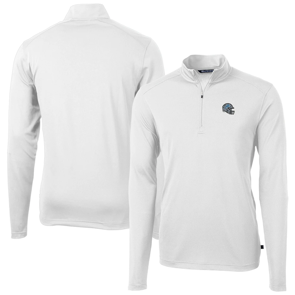 Men's Cutter & Buck White Detroit Lions Helmet Virtue Eco Pique Recycled Quarter-Zip Pullover Top