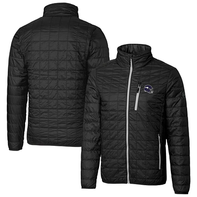 Men's Cutter & Buck Black Minnesota Vikings Helmet Rainier PrimaLoft Eco Insulated Full-Zip Puffer Jacket