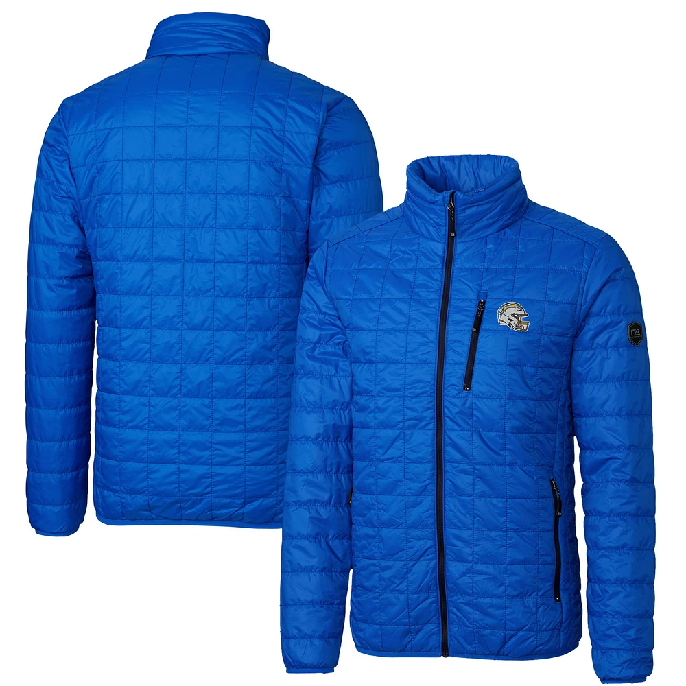 Men's Cutter & Buck Royal Los Angeles Chargers Helmet Rainier PrimaLoft Eco Insulated Full-Zip Puffer Jacket
