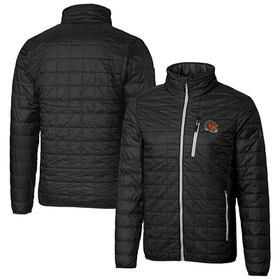Men's Cutter & Buck Black Cincinnati Bengals Helmet Rainier PrimaLoft Eco Insulated Full-Zip Puffer Jacket