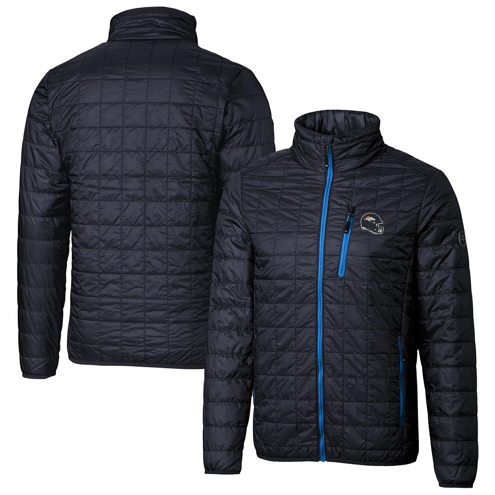 Men's Cutter & Buck Navy Denver Broncos Helmet Rainier PrimaLoft Eco Insulated Full-Zip Puffer Jacket