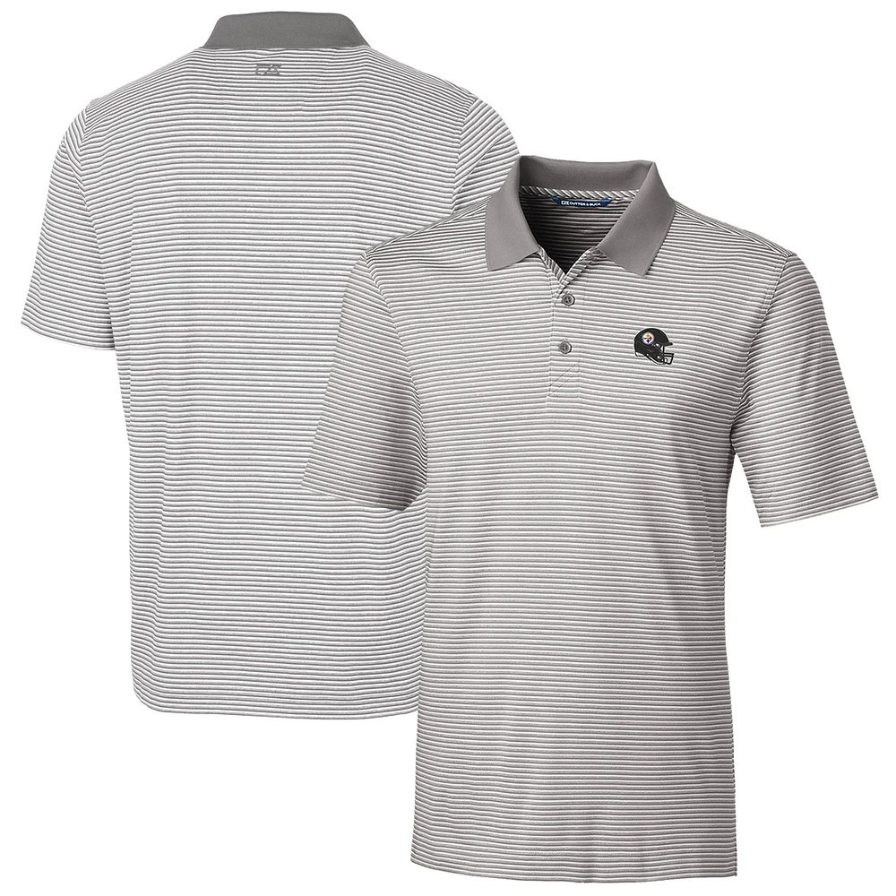Men's Cutter & Buck Silver Pittsburgh Steelers Helmet Forge Tonal Stripe Stretch Polo