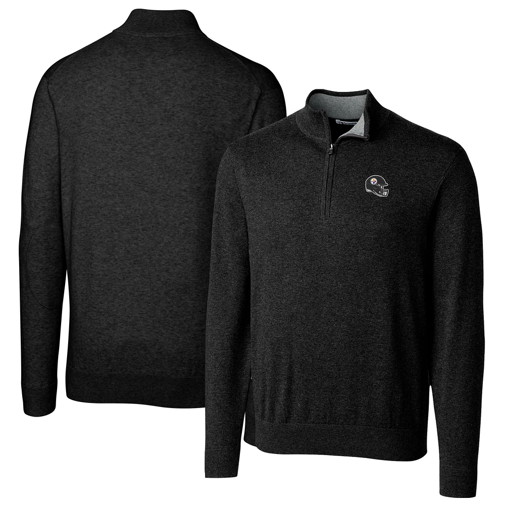 Men's Cutter & Buck Black Pittsburgh Steelers Helmet Lakemont Tri-Blend Quarter-Zip Pullover Sweater