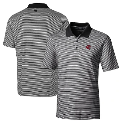 Men's Cutter & Buck Black Kansas City Chiefs Helmet Forge Tonal Stripe Stretch Polo