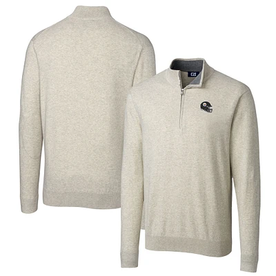 Men's Cutter & Buck  Oatmeal Pittsburgh Steelers Helmet Lakemont Tri-Blend Quarter-Zip Pullover Sweater