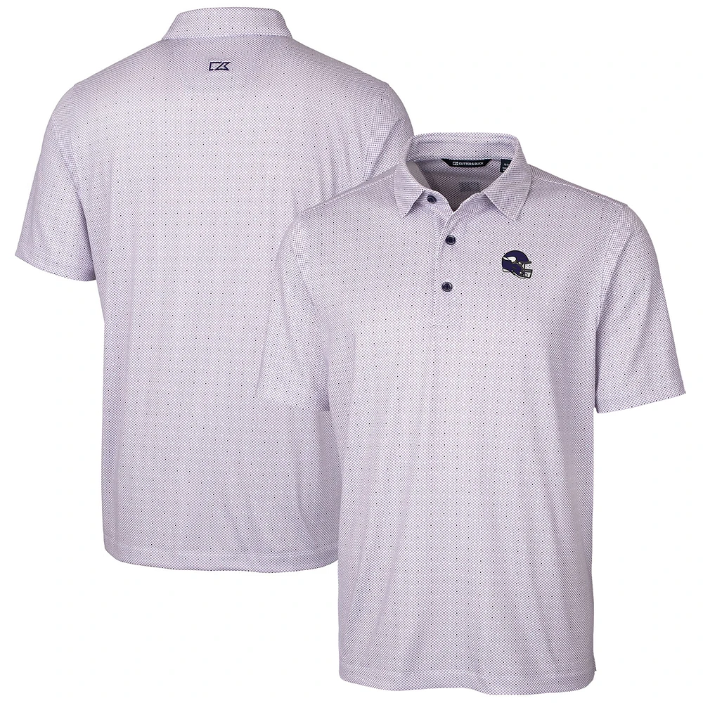 Men's Cutter & Buck Minnesota Vikings Helmet Pike Double Dot Print Stretch Polo