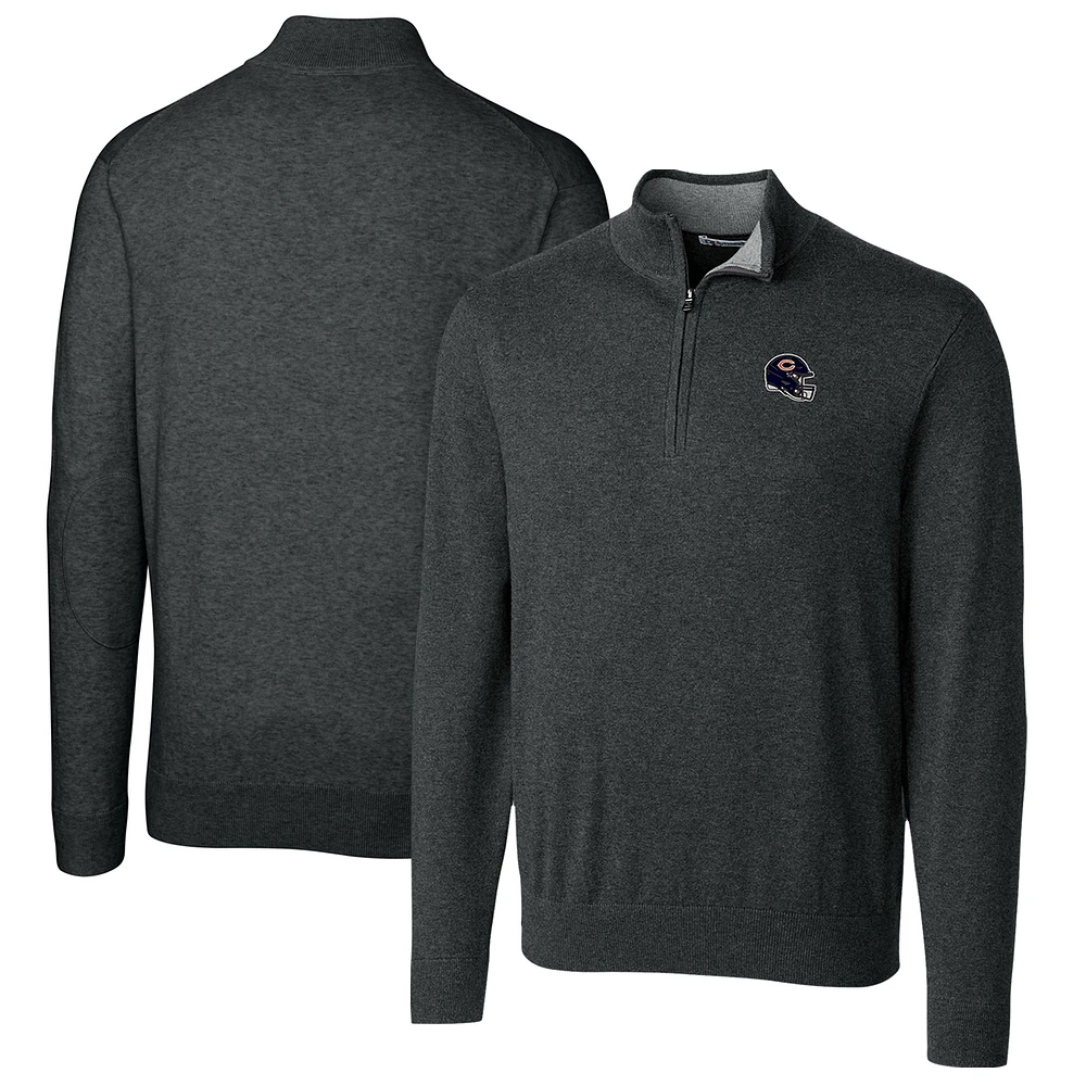 Men's Cutter & Buck Charcoal Chicago Bears Helmet Lakemont Tri-Blend Quarter-Zip Pullover Sweater