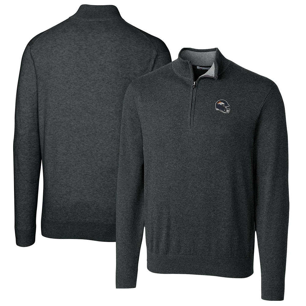 Men's Cutter & Buck Charcoal Denver Broncos Helmet Lakemont Tri-Blend Quarter-Zip Pullover Sweater