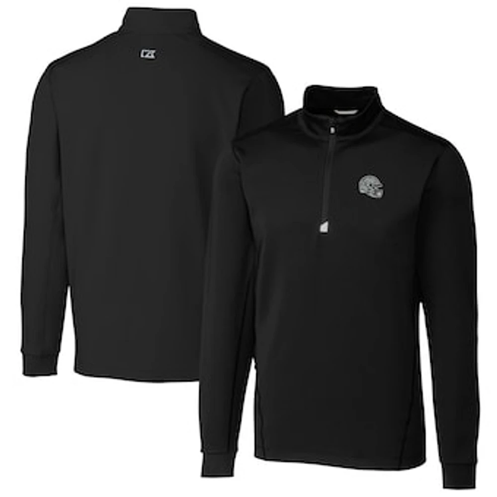 Men's Cutter & Buck Black Las Vegas Raiders Helmet Traverse Stretch Quarter-Zip Pullover Top