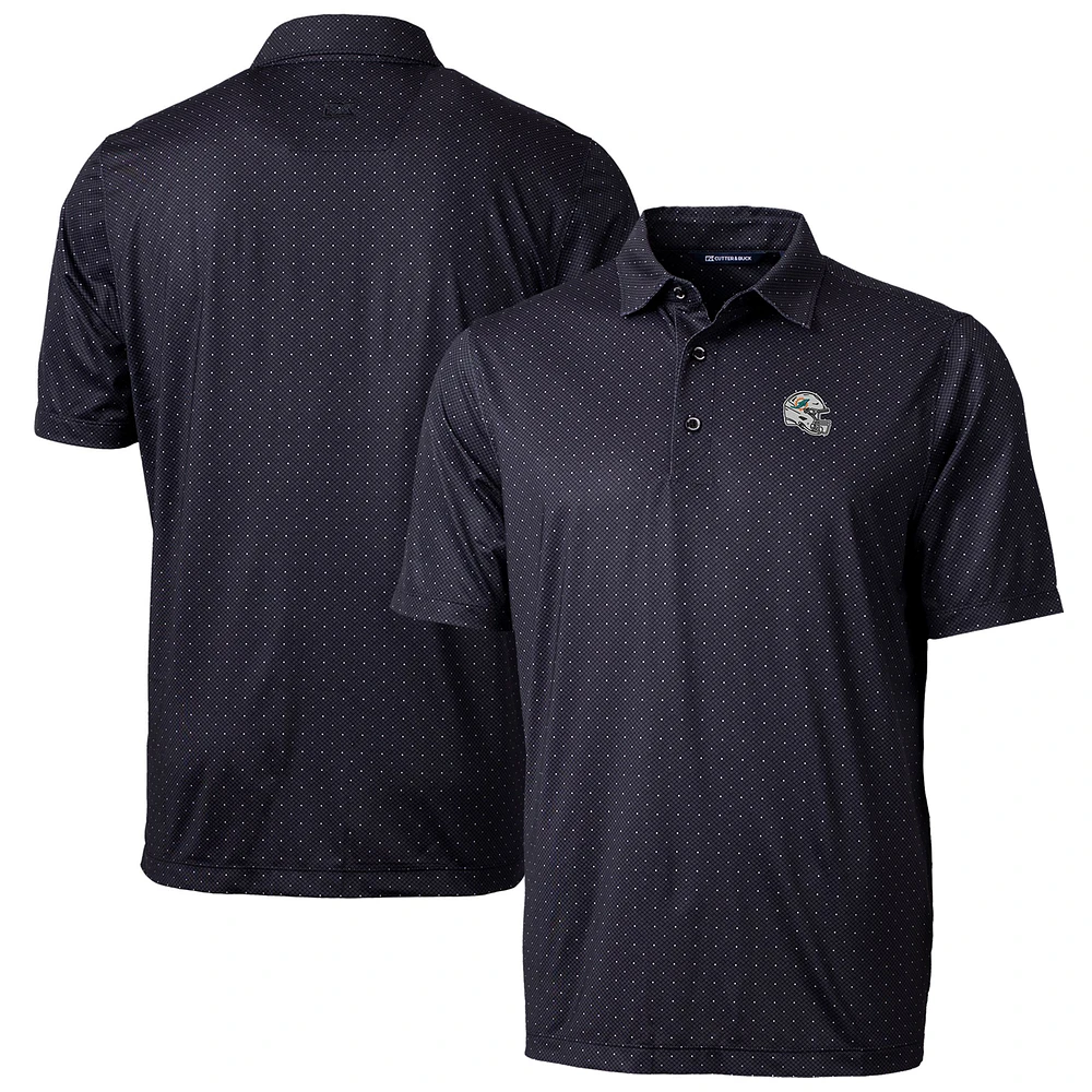 Men's Cutter & Buck Black Miami Dolphins Helmet Pike Double Dot Print Stretch Polo