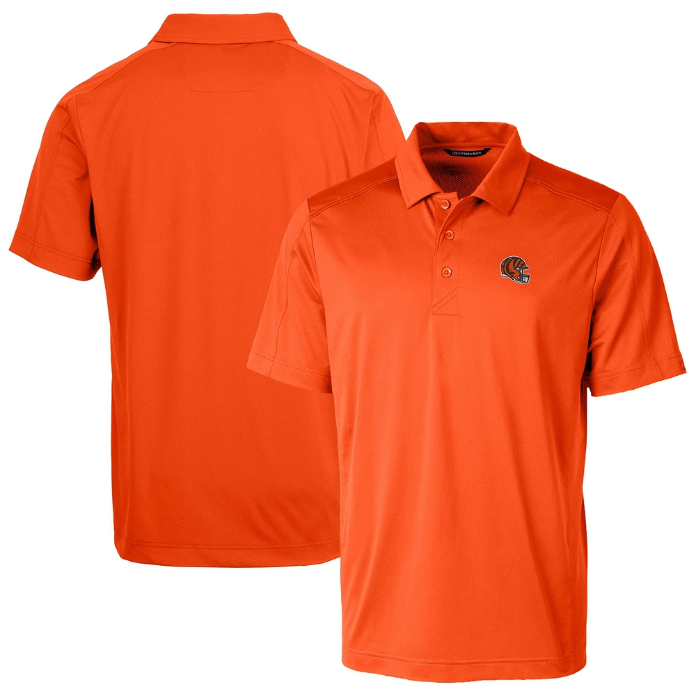 Men's Cutter & Buck Orange Cincinnati Bengals Helmet Prospect Textured Stretch Polo