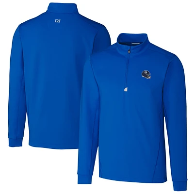 Men's Cutter & Buck Royal New York Giants Helmet Traverse Stretch Quarter-Zip Pullover Top