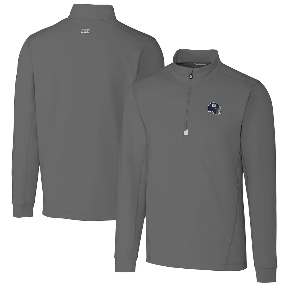 Men's Cutter & Buck Gray New York Giants Helmet Traverse Stretch Quarter-Zip Pullover Top