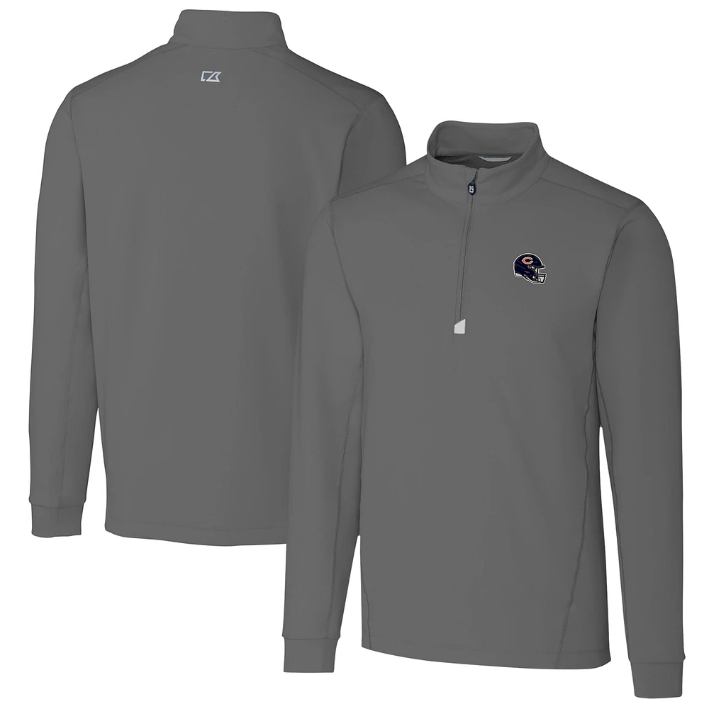 Men's Cutter & Buck Gray Chicago Bears Helmet Traverse Stretch Quarter-Zip Pullover Top
