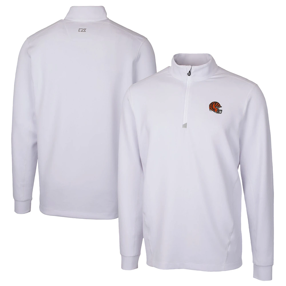 Men's Cutter & Buck White Cincinnati Bengals Helmet Traverse Stretch Quarter-Zip Pullover Top