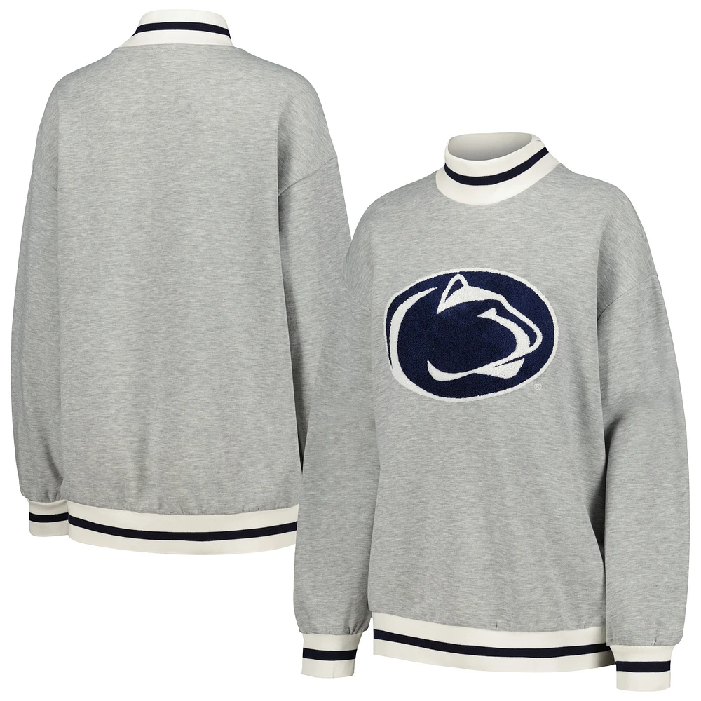 Women's Gameday Couture Ash Penn State Nittany Lions In It To Win It Sporty Mock Neck Pullover Sweatshirt