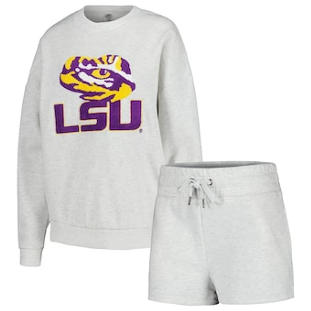 Women's Gameday Couture Ash LSU Tigers Team Effort Pullover Sweatshirt & Shorts Sleep Set