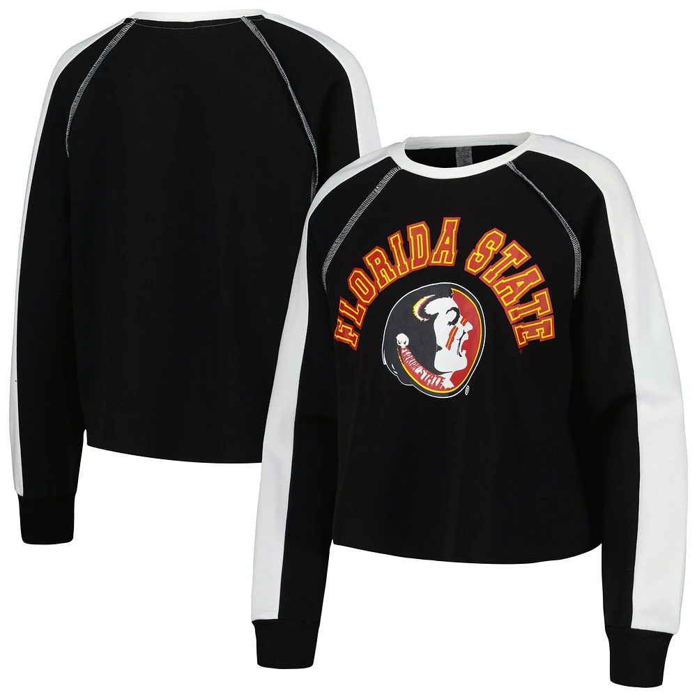 Women's Gameday Couture Black Florida State Seminoles Blindside Raglan Cropped Pullover Sweatshirt