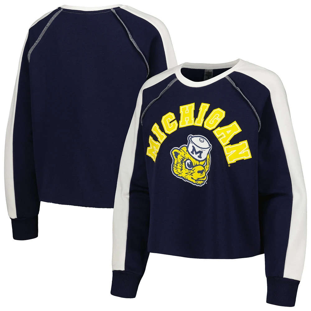 Women's Gameday Couture Navy Michigan Wolverines Blindside Raglan Cropped Pullover Sweatshirt