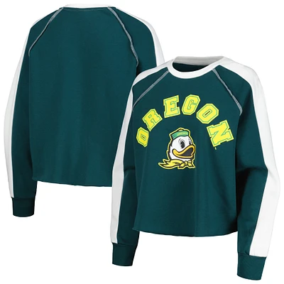Women's Gameday Couture Green Oregon Ducks Blindside Raglan Cropped Pullover Sweatshirt