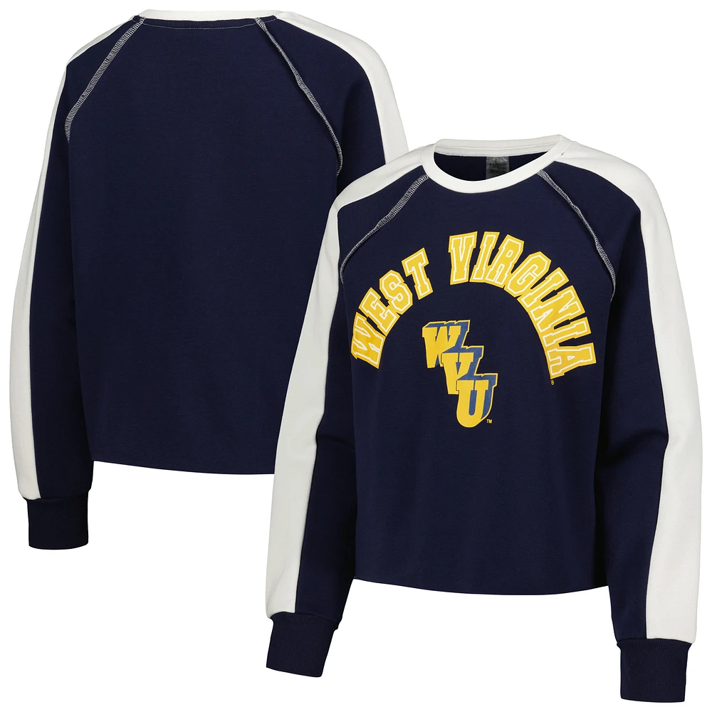 Women's Gameday Couture Navy West Virginia Mountaineers Blindside Raglan Cropped Pullover Sweatshirt