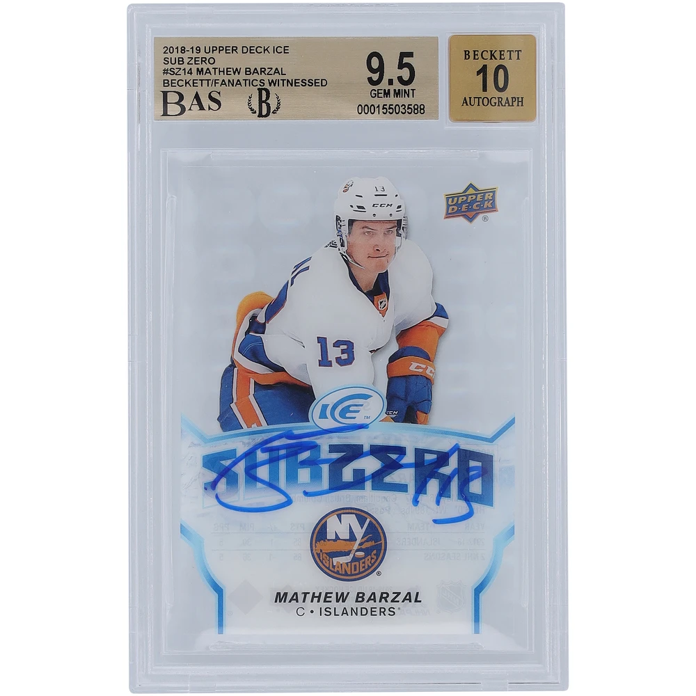 Mathew Barzal New York Islanders Autographed 2018-19 Upper Deck Ice Subzero #SZ-14 Beckett Fanatics Witnessed Authenticated 9.5/10 Card