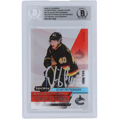 Elias Pettersson Vancouver Canucks Autographed 2020-21 Upper Deck Synergy Young Stars #EY-24 #/749 Beckett Fanatics Witnessed Authenticated Card