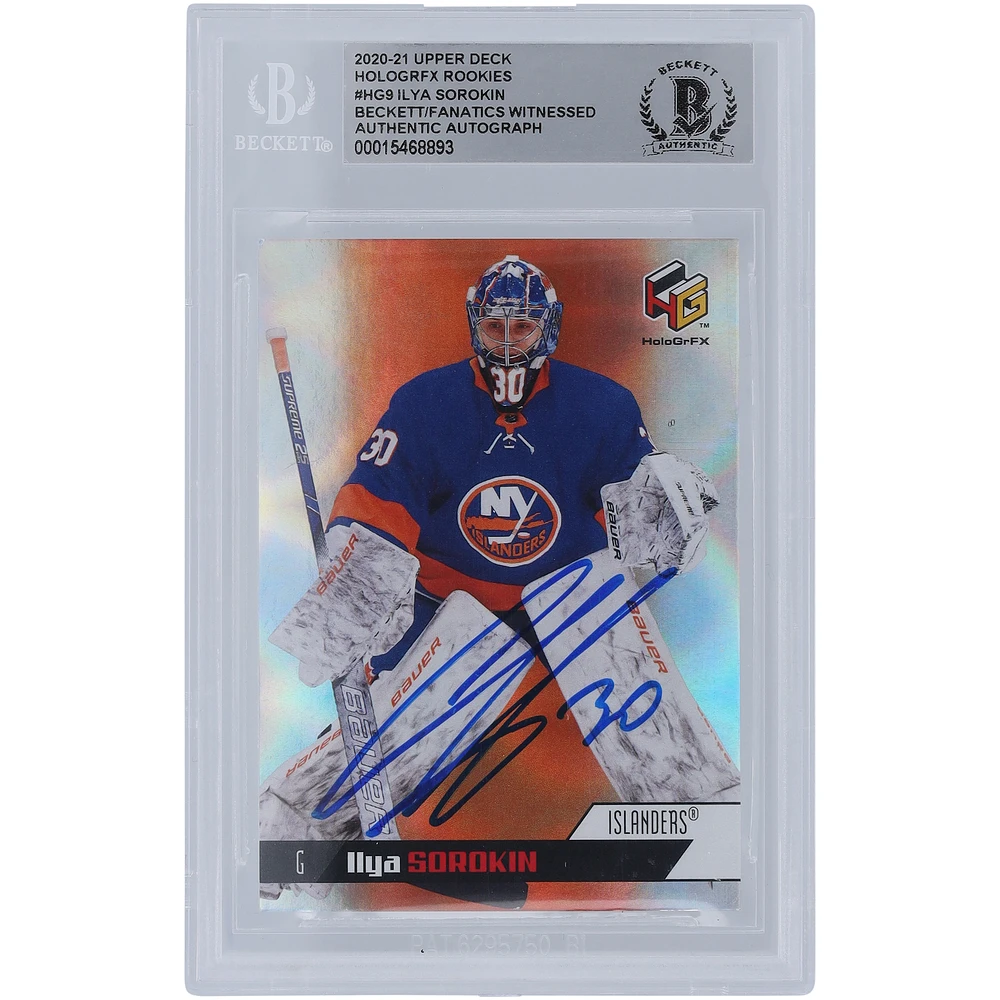 Ilya Sorokin New York Islanders Autographed 2020-21 Upper Deck Extended Series HoloGrFX #HG-9 Beckett Fanatics Witnessed Authenticated Rookie Card