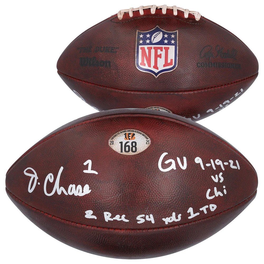 Authentic Game-Used: Ja'Marr Chase Cincinnati Bengals Autographed Wilson Football with Multiple Inscriptions