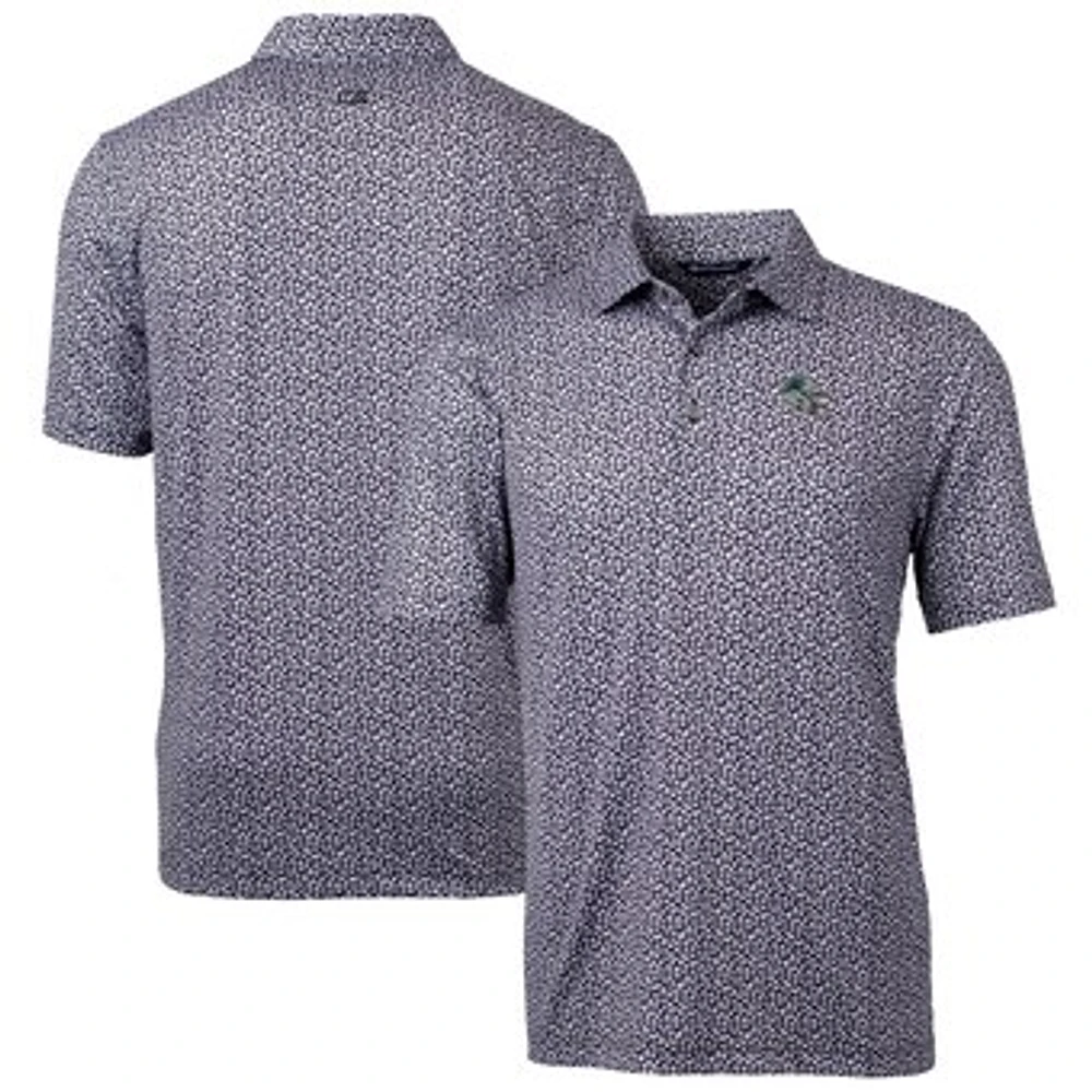Men's Cutter & Buck Black Carolina Panthers Pike Magnolia Print Stretch Polo