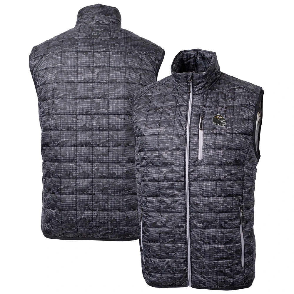 Men's Cutter & Buck Black Baltimore Ravens Helmet Rainier PrimaLoft Eco Insulated Printed Full-Zip Puffer Vest