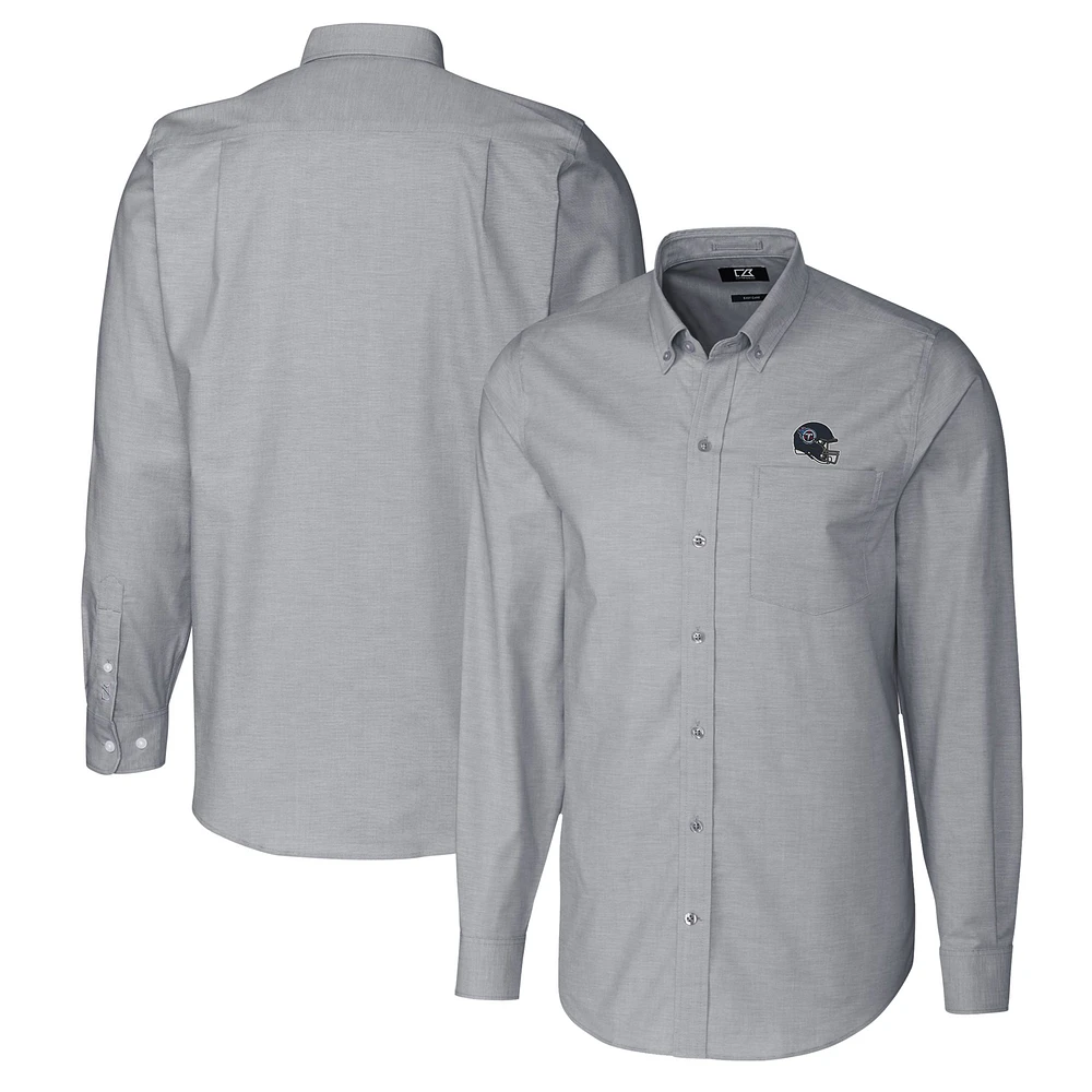 Men's Cutter & Buck Charcoal Tennessee Titans Helmet Stretch Oxford Long Sleeve Button-Down Shirt
