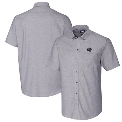 Men's Cutter & Buck Charcoal Tennessee Titans Helmet Short Sleeve Stretch Oxford Button-Down Shirt