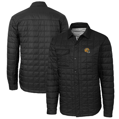 Men's Cutter & Buck Black Green Bay Packers Helmet Rainier PrimaLoft Eco Insulated Quilted Button-Up Shacket