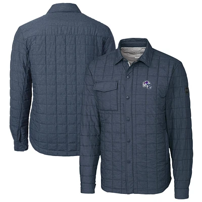 Men's Cutter & Buck Charcoal Buffalo Bills Helmet Rainier PrimaLoft Eco Insulated Quilted Button-Up Shacket