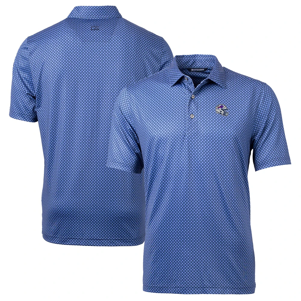 Men's Cutter & Buck Navy Buffalo Bills Helmet Pike Banner Print Stretch Polo