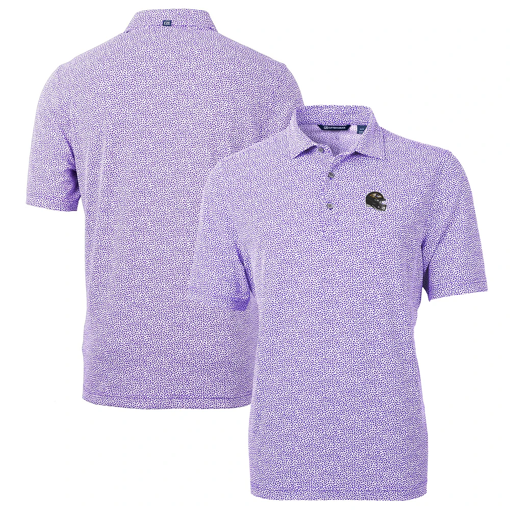 Men's Cutter & Buck Purple Baltimore Ravens Helmet Virtue Eco Pique Botanical Print Recycled Polo