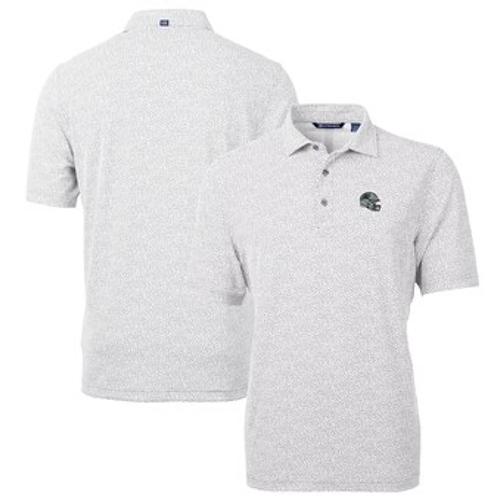 Men's Cutter & Buck Silver Carolina Panthers Helmet Virtue Eco Pique Botanical Print Recycled Polo