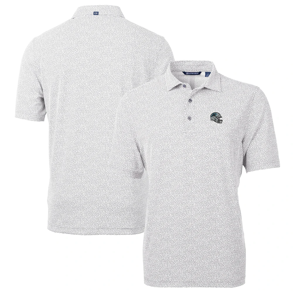 Men's Cutter & Buck Silver Carolina Panthers Helmet Virtue Eco Pique Botanical Print Recycled Polo