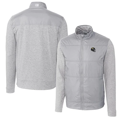 Men's Cutter & Buck Silver Jacksonville Jaguars Helmet Stealth Hybrid Quilted Full-Zip Windbreaker Jacket